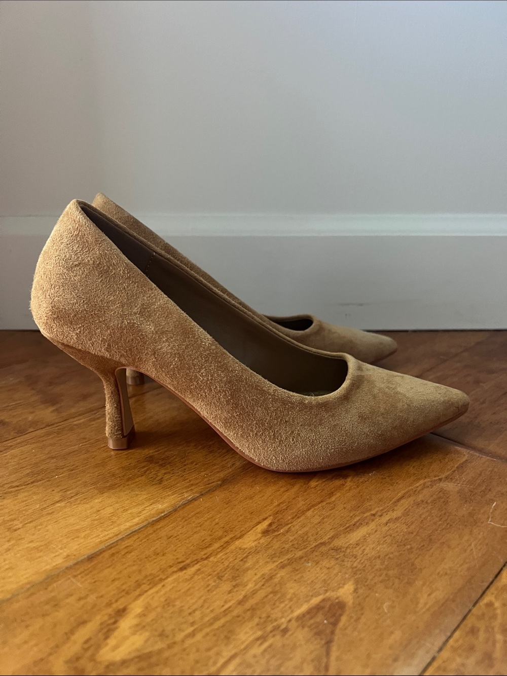 Tahari Suede Pointed-Toe Pumps in Camel